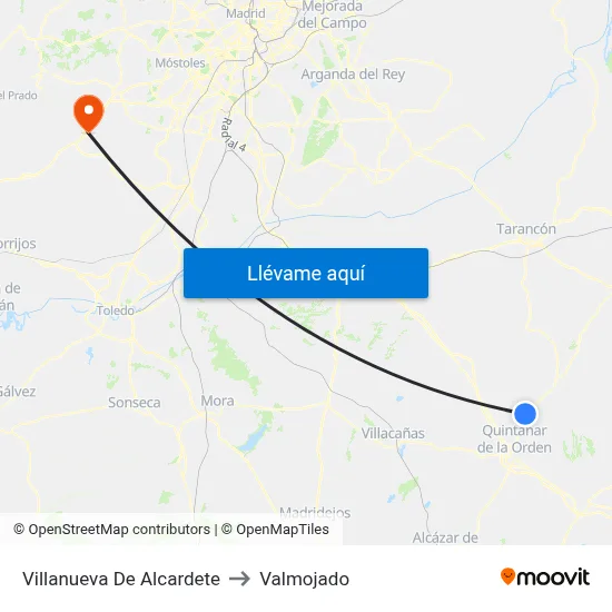 Villanueva De Alcardete to Valmojado map