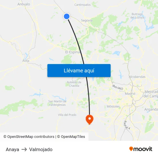 Anaya to Valmojado map