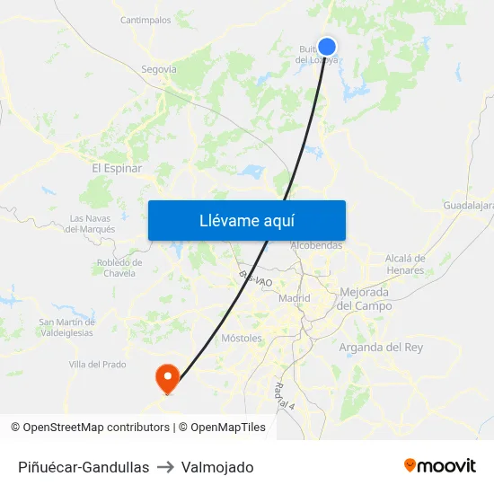 Piñuécar-Gandullas to Valmojado map