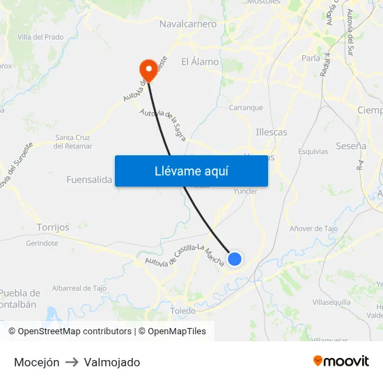 Mocejón to Valmojado map