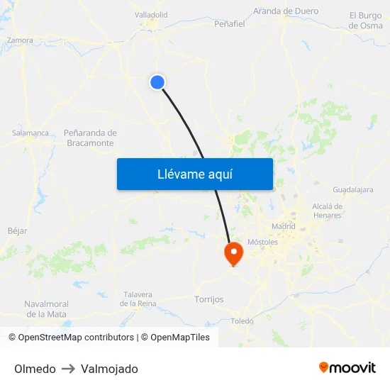 Olmedo to Valmojado map