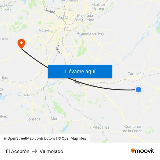 El Acebrón to Valmojado map