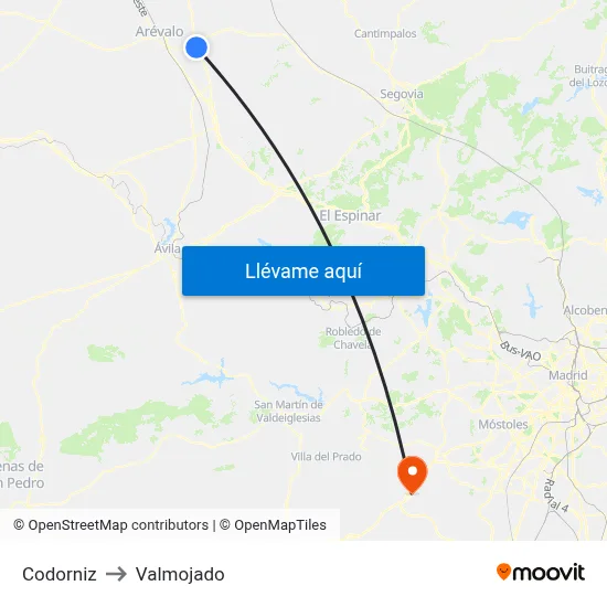Codorniz to Valmojado map