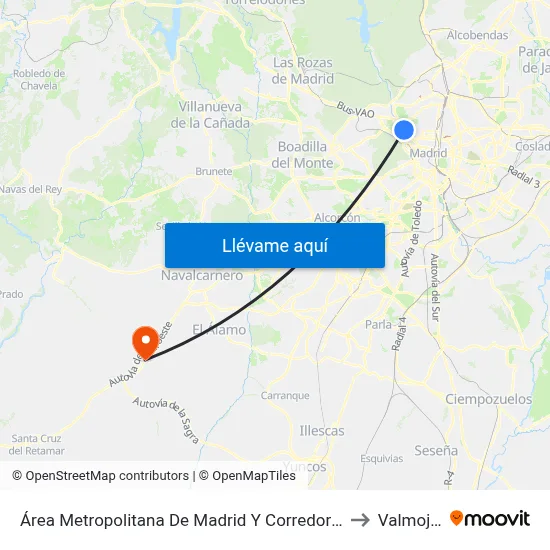 Área Metropolitana De Madrid Y Corredor Del Henares to Valmojado map