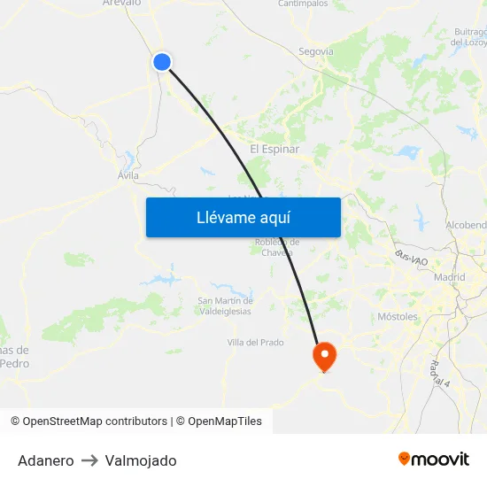 Adanero to Valmojado map