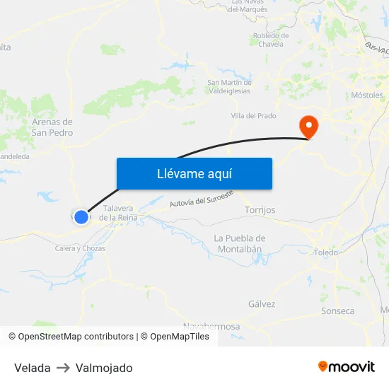 Velada to Valmojado map