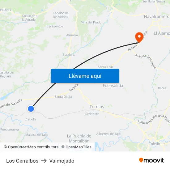 Los Cerralbos to Valmojado map