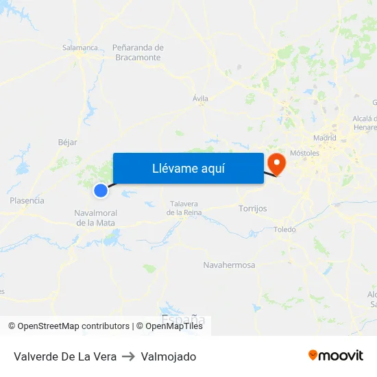 Valverde De La Vera to Valmojado map