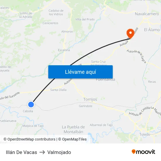 Illán De Vacas to Valmojado map
