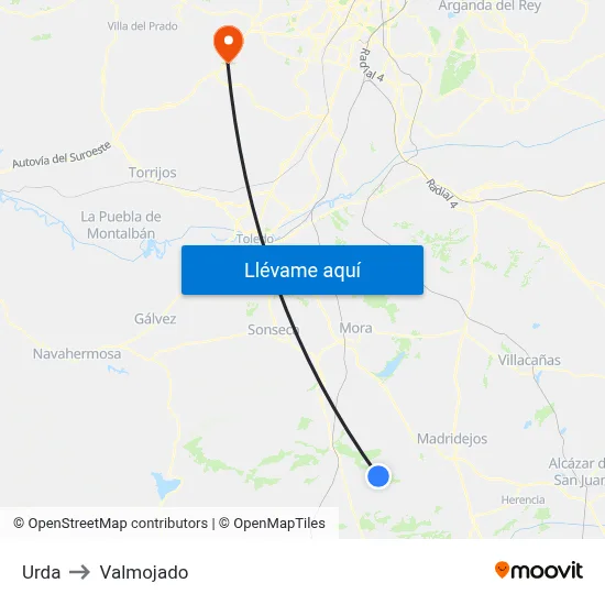 Urda to Valmojado map