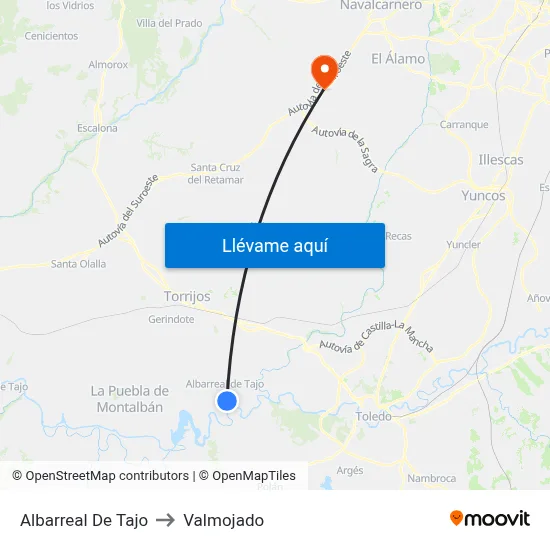 Albarreal De Tajo to Valmojado map