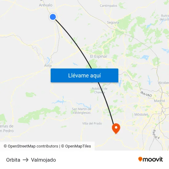 Orbita to Valmojado map