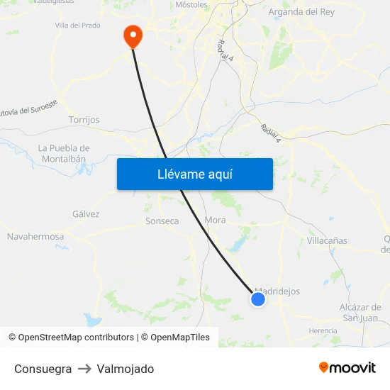Consuegra to Valmojado map