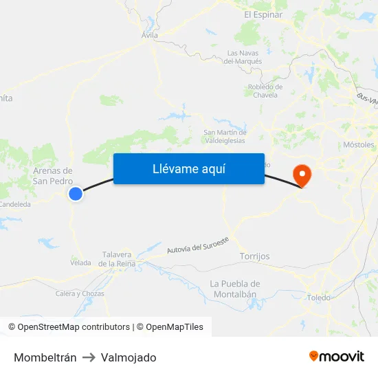 Mombeltrán to Valmojado map