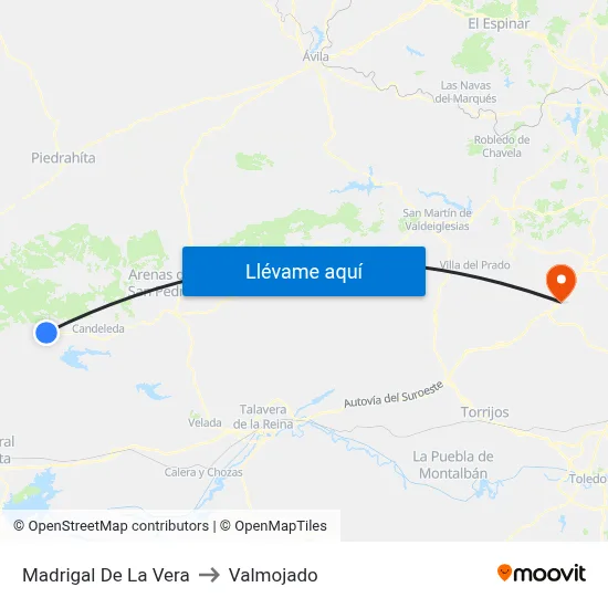 Madrigal De La Vera to Valmojado map