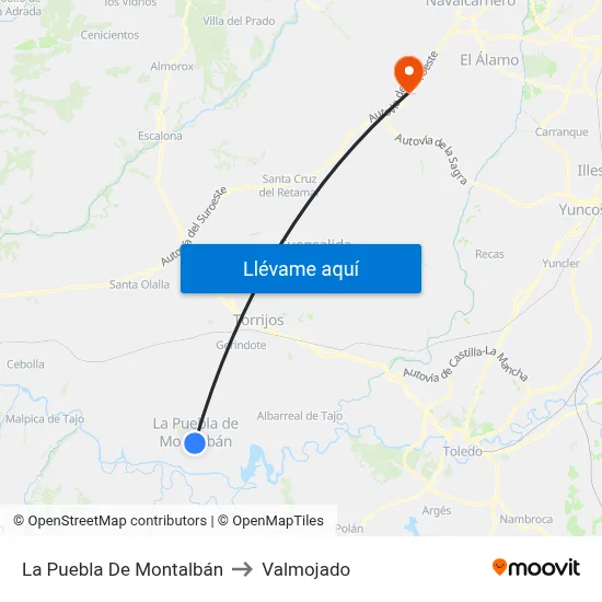 La Puebla De Montalbán to Valmojado map