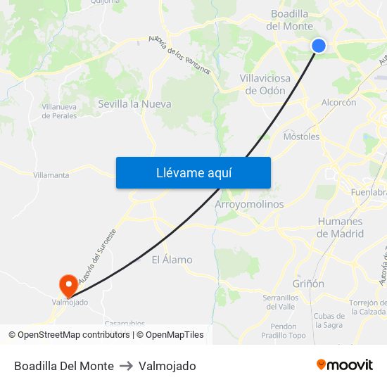 Boadilla Del Monte to Valmojado map