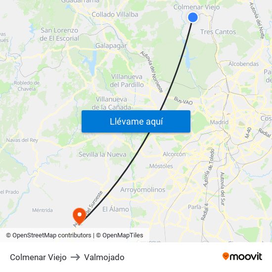 Colmenar Viejo to Valmojado map