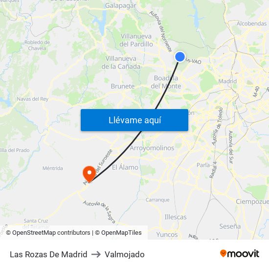 Las Rozas De Madrid to Valmojado map