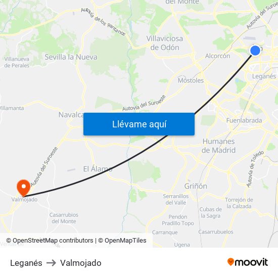 Leganés to Valmojado map