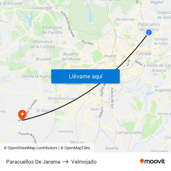 Paracuellos De Jarama to Valmojado map