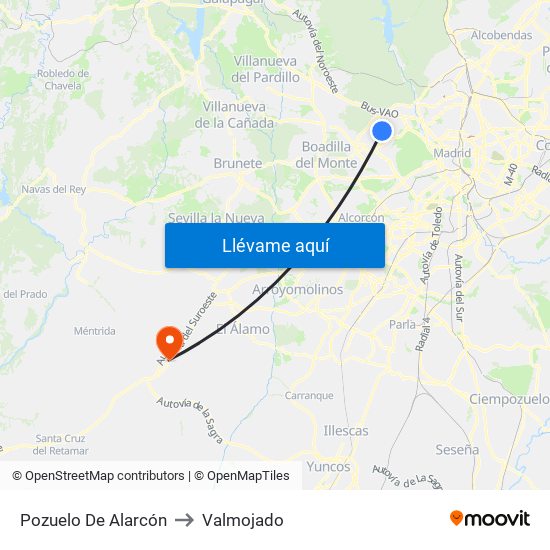Pozuelo De Alarcón to Valmojado map
