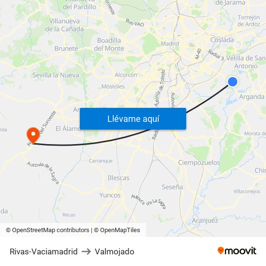 Rivas-Vaciamadrid to Valmojado map