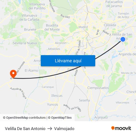 Velilla De San Antonio to Valmojado map
