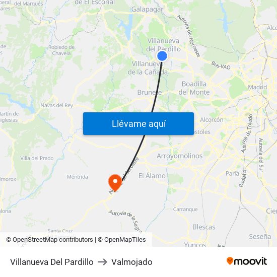 Villanueva Del Pardillo to Valmojado map