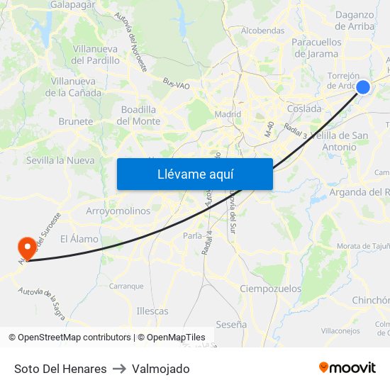 Soto Del Henares to Valmojado map