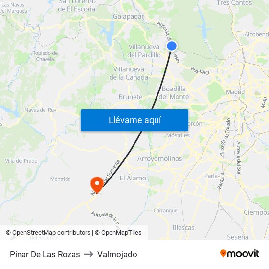 Pinar De Las Rozas to Valmojado map