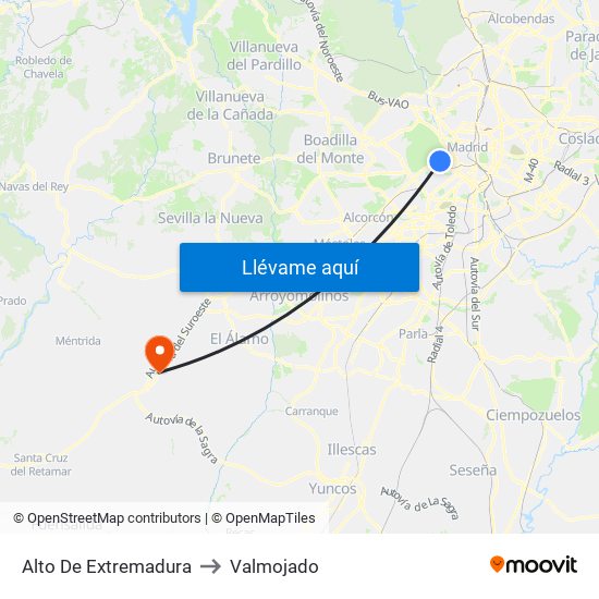 Alto De Extremadura to Valmojado map