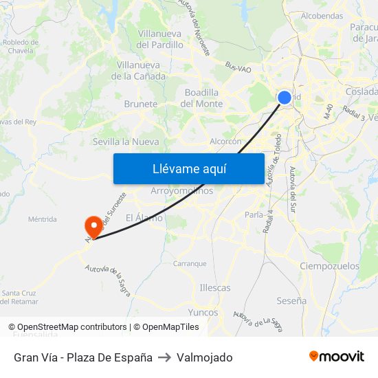 Gran Vía - Plaza De España to Valmojado map