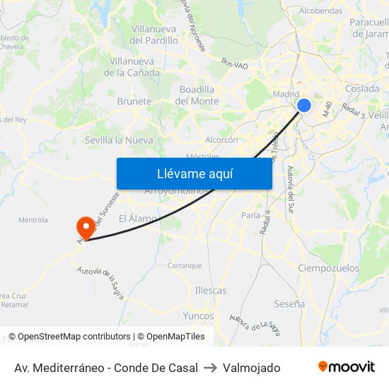 Av. Mediterráneo - Conde De Casal to Valmojado map