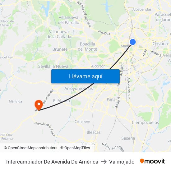 Intercambiador De Avenida De América to Valmojado map