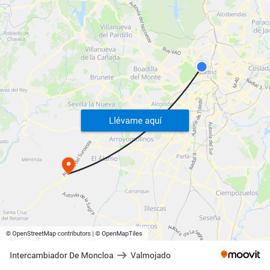Intercambiador De Moncloa to Valmojado map