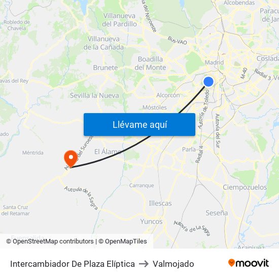 Intercambiador De Plaza Elíptica to Valmojado map