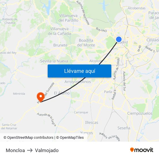 Moncloa to Valmojado map