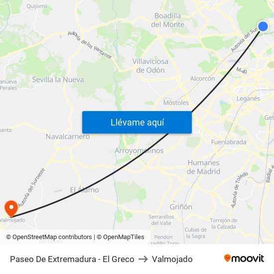 Paseo De Extremadura - El Greco to Valmojado map