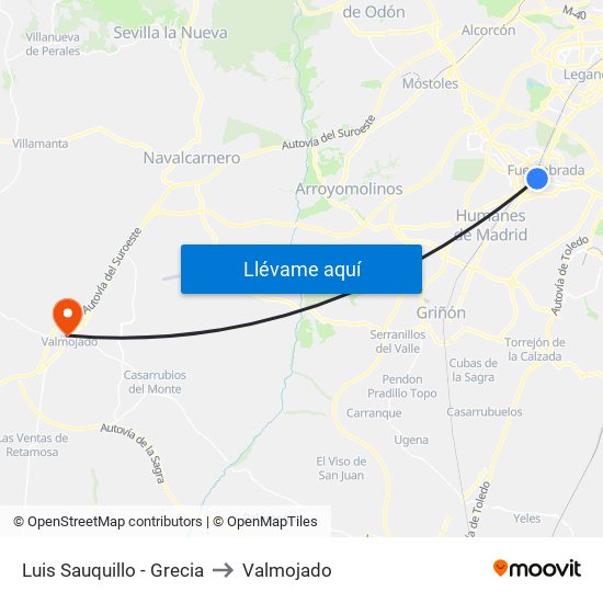 Luis Sauquillo - Grecia to Valmojado map