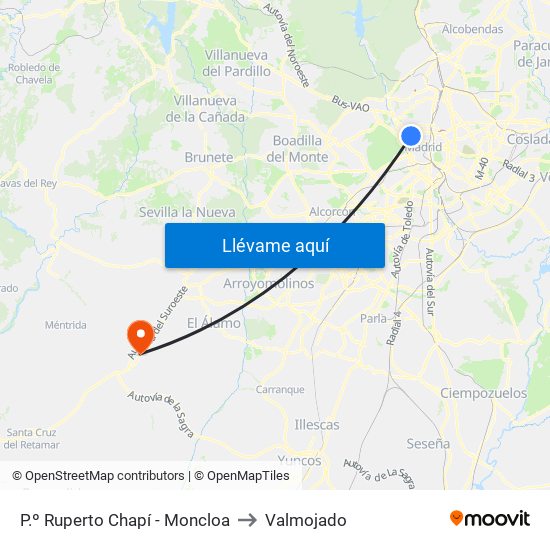 P.º Ruperto Chapí - Moncloa to Valmojado map