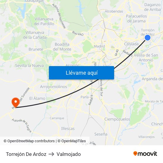 Torrejón De Ardoz to Valmojado map
