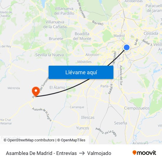 Asamblea De Madrid - Entrevías to Valmojado map