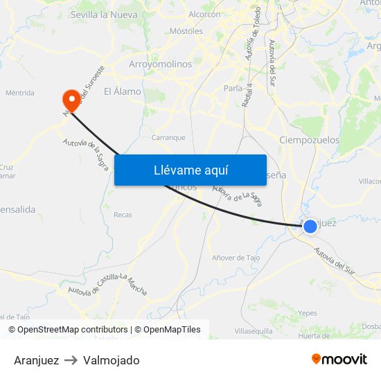 Aranjuez to Valmojado map