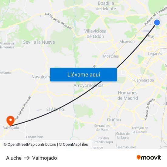 Aluche to Valmojado map