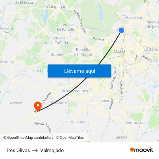 Tres Olivos to Valmojado map