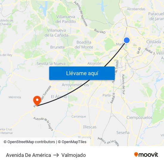 Avenida De América to Valmojado map