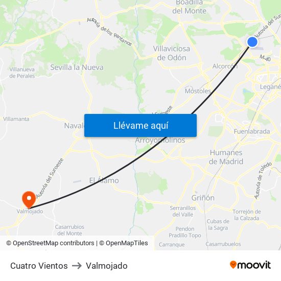 Cuatro Vientos to Valmojado map