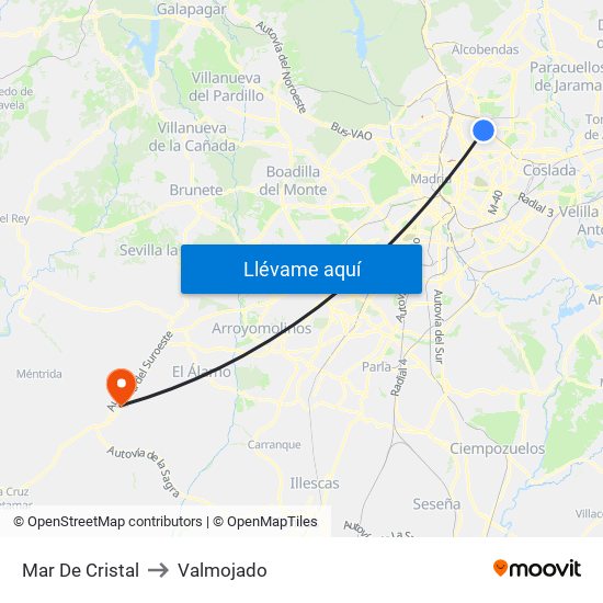 Mar De Cristal to Valmojado map