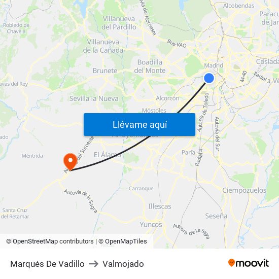 Marqués De Vadillo to Valmojado map